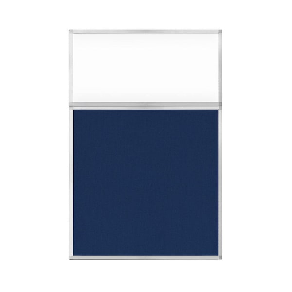Hush Panel Configurable Cubicle Partition 4' x 6' W/ Window Navy Blue Fabric Clear Window
